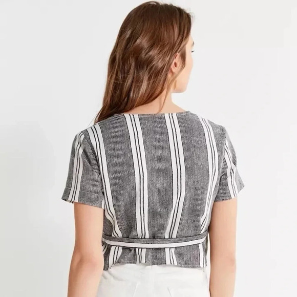 Urban Outfitters Striped Wrap Tie-Front Crop  Top | Size XS - Picture 3 of 9
